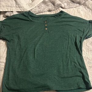 Forest Green Short Sleeve Henley Top - Button Front